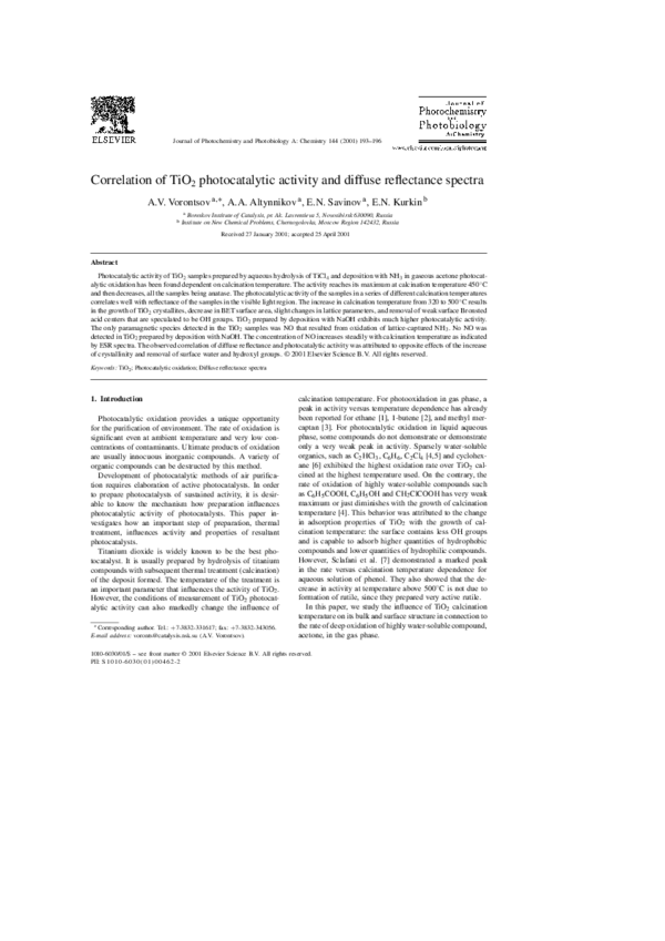 (PDF) Correlation of TiO2 photocatalytic activity and diffuse ...