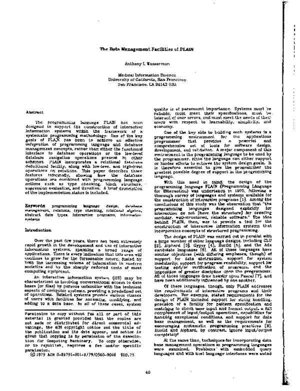 (PDF) The data management facilities of PLAIN