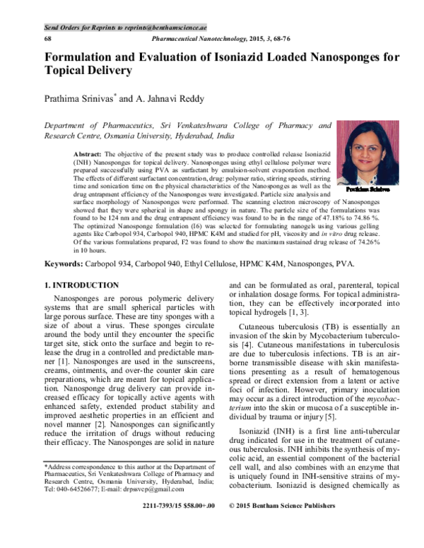 (PDF) Formulation and Evaluation of Isoniazid Loaded Nanosponges for ...