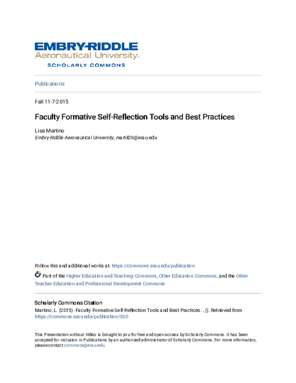 (PDF) Faculty Formative Self-Reflection Tools and Best Practices