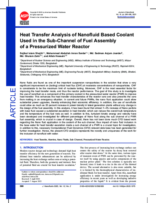 (PDF) Heat Transfer Analysis of Nanofluid Based Coolant Used in the Sub ...