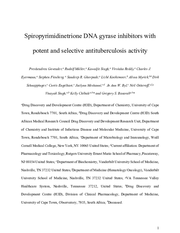 (PDF) Spiropyrimidinetrione DNA Gyrase Inhibitors with Potent and ...