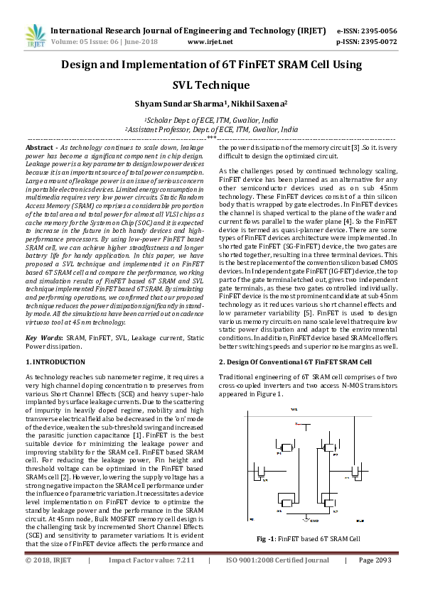 (PDF) Design and Implementation of 6T FinFET SRAM Cell Using SVL Technique