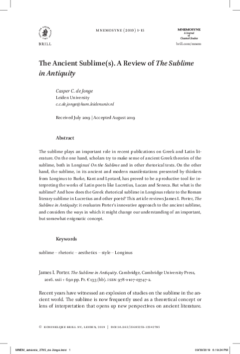 (PDF) 2020: The Ancient Sublime(s). A Review of J.I. Porter, The ...