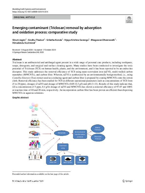 (PDF) Emerging contaminant (Triclosan) removal by adsorption and ...