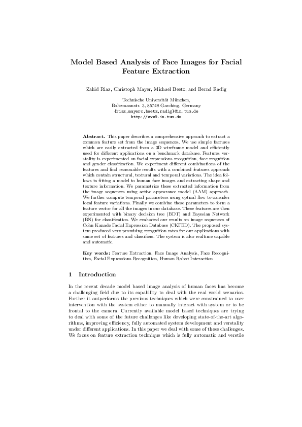 (PDF) Model Based Analysis of Face Images for Facial Feature Extraction