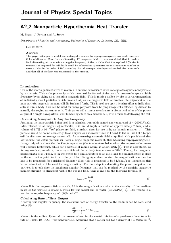 (PDF) A2_2 Nanoparticle Hyperthermia Heat Transfer