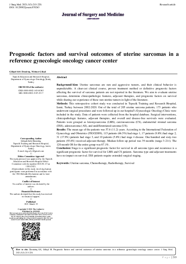 (PDF) Prognostic factors and survival outcomes of uterine sarcomas in a ...