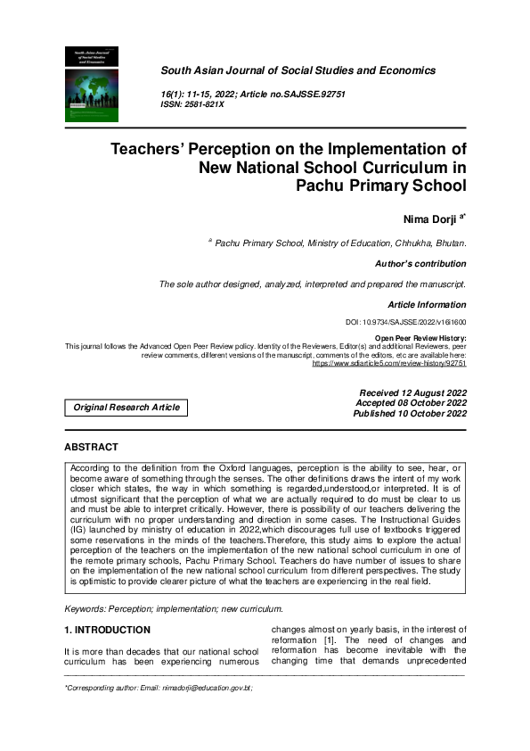 (PDF) Teachers’ Perception on the Implementation of New National School ...