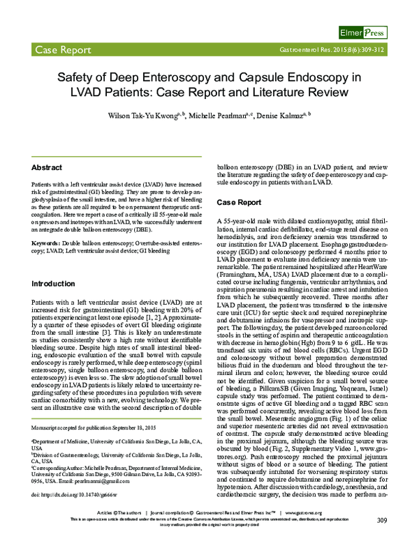 (PDF) Safety of Deep Enteroscopy and Capsule Endoscopy in LVAD Patients