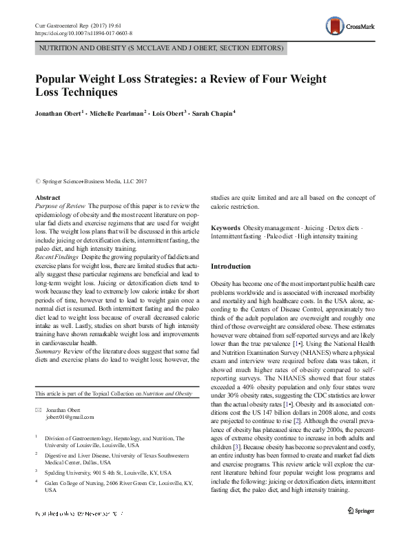 (PDF) Popular Weight Loss Strategies: a Review of Four Weight Loss ...