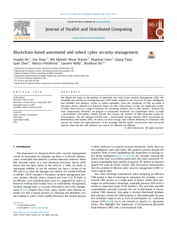 (PDF) Blockchain-based automated and robust cyber security management