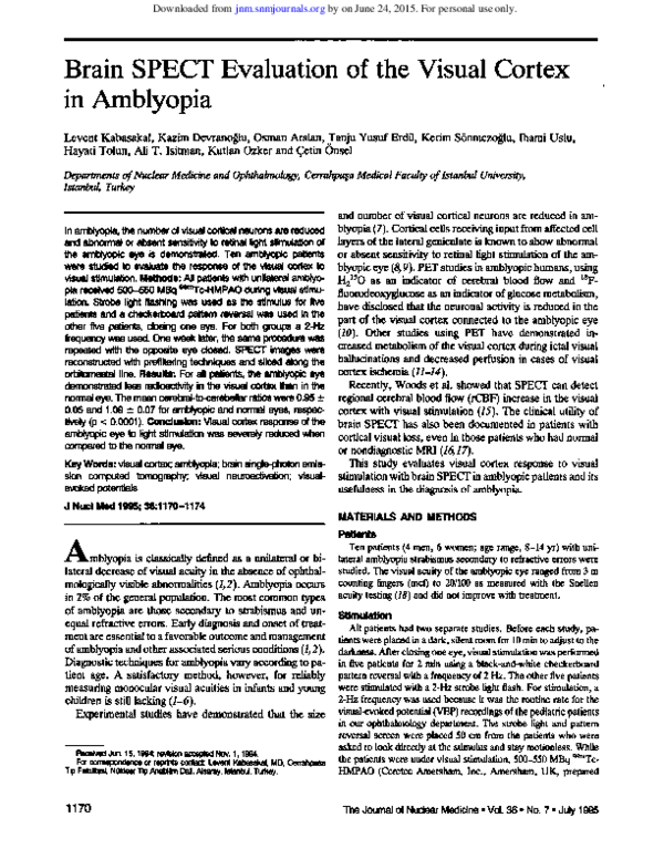 (PDF) Brain SPECT evaluation of the visual cortex in amblyopia