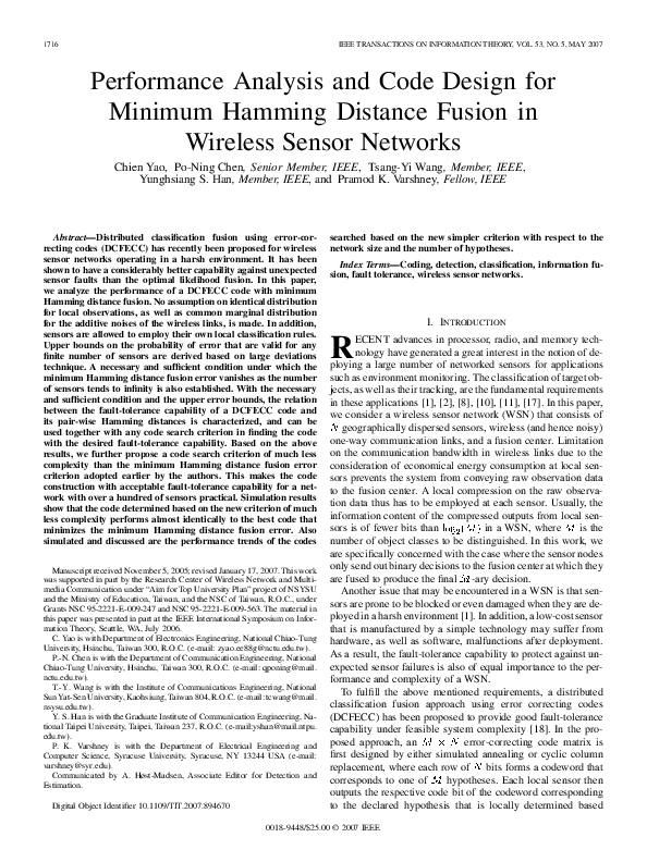 (PDF) Performance Analysis and Code Design for Minimum Hamming Distance ...