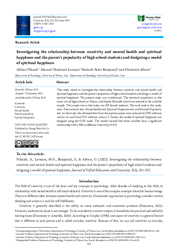 (PDF) Investigating the relationship between creativity and mental ...