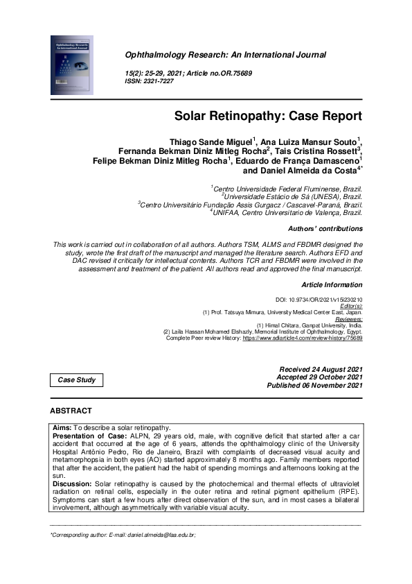 (PDF) Solar Retinopathy: Case Report