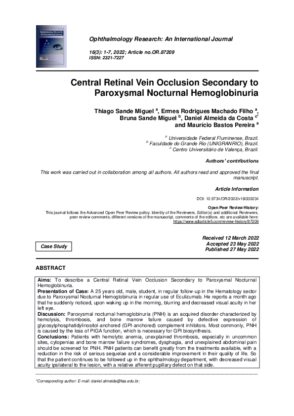 (PDF) Central Retinal Vein Occlusion Secondary to Paroxysmal Nocturnal ...