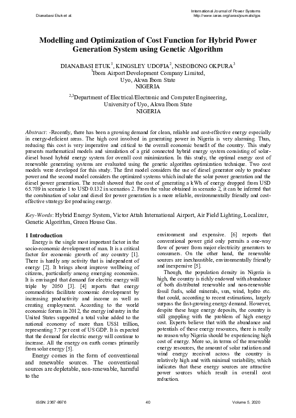 (PDF) Modelling and Optimization of Cost Function for Hybrid Power ...