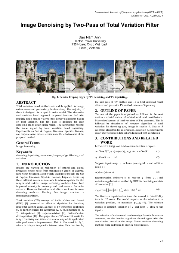 (PDF) Image Denoising by Two-Pass of Total Variation Filter