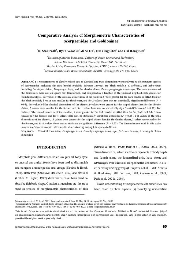 (PDF) Comparative analysis of morphometric characters of juvenile ...