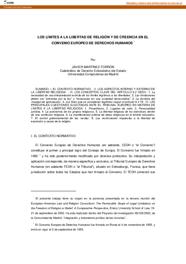 (PDF) Los límites a la libertad de religión y de creencia en el ...