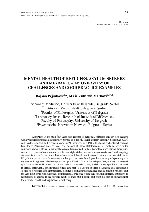 (PDF) Mental health of refugees, asylum seekers and migrants: An ...