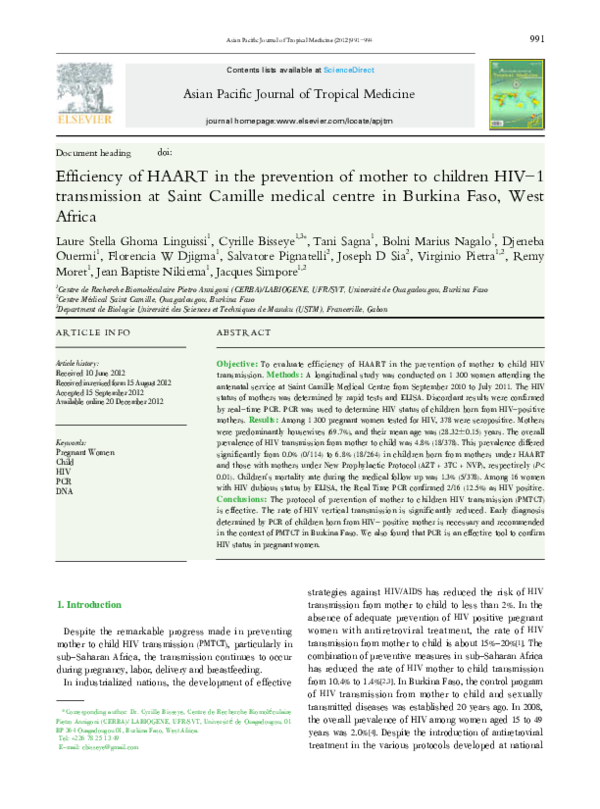 (PDF) Efficiency of HAART in the prevention of mother to children HIV–1 ...