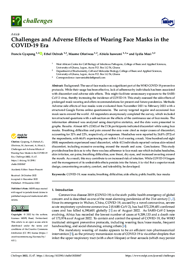 (PDF) Challenges and Adverse Effects of Wearing Face Masks in the COVID ...