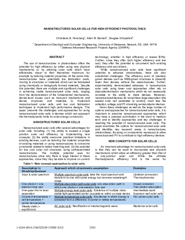 (PDF) Nanostructured Solar Cells for High Efficiency Photovoltaics