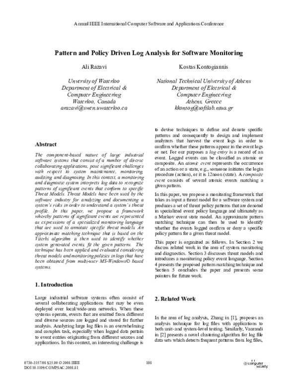 (PDF) Pattern and Policy Driven Log Analysis for Software Monitoring