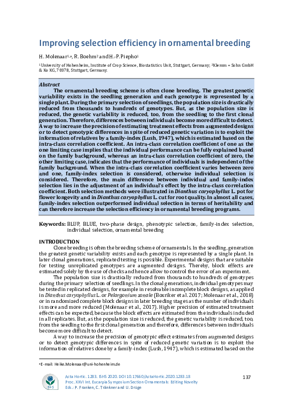 (PDF) Improving selection efficiency in ornamental breeding