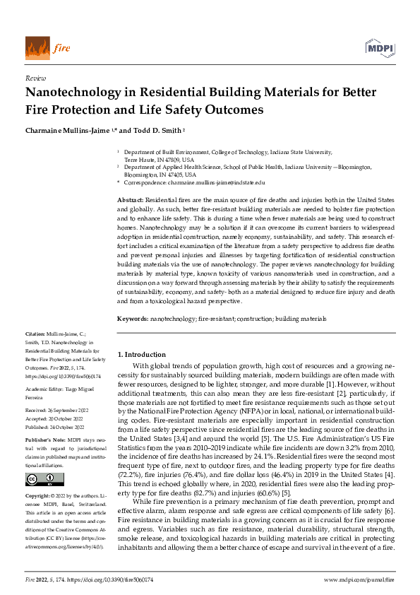 (PDF) Nanotechnology in Residential Building Materials for Better Fire ...