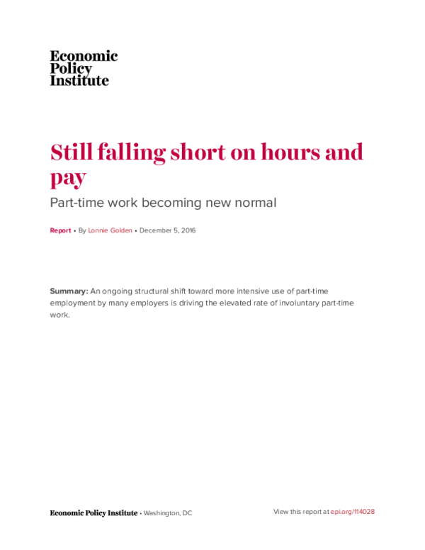(PDF) Still Falling Short on Hours and Pay: Part-Time Work Becoming New ...
