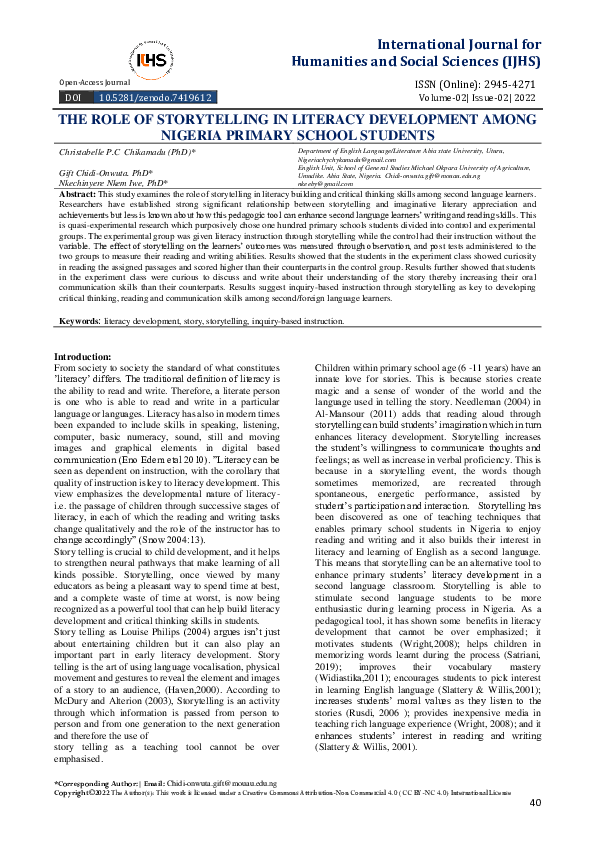 (PDF) THE ROLE OF STORYTELLING IN LITERACY DEVELOPMENT AMONG NIGERIA ...