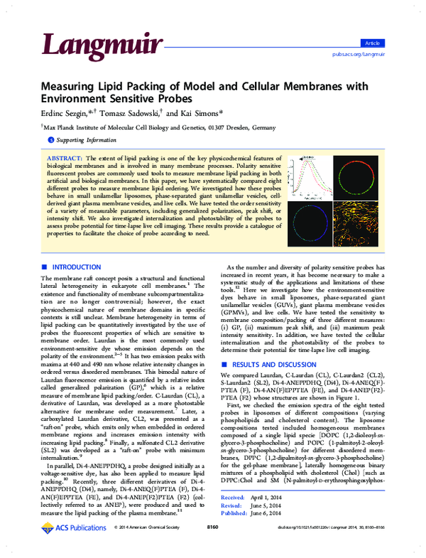 (PDF) Measuring lipid packing of model and cellular membranes with ...