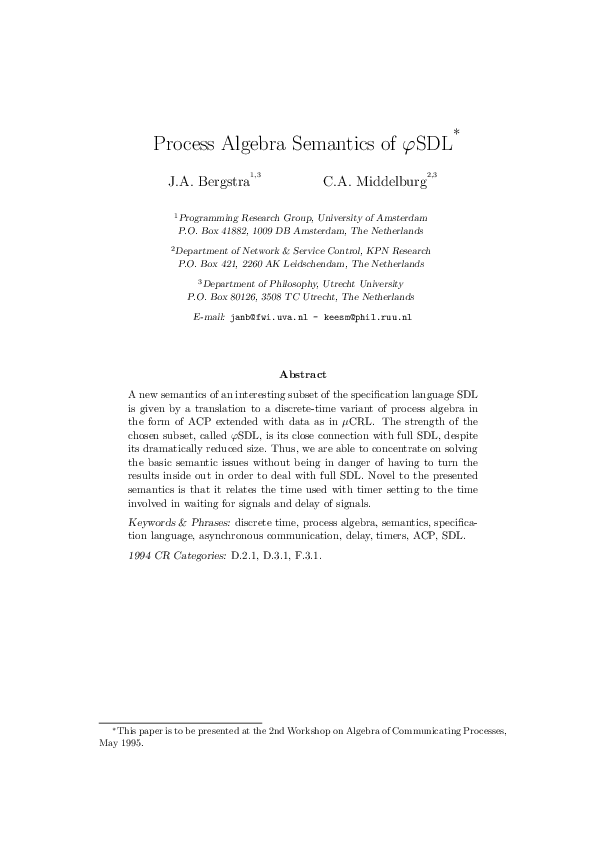 (PDF) Process Algebra Semantics of fSDL