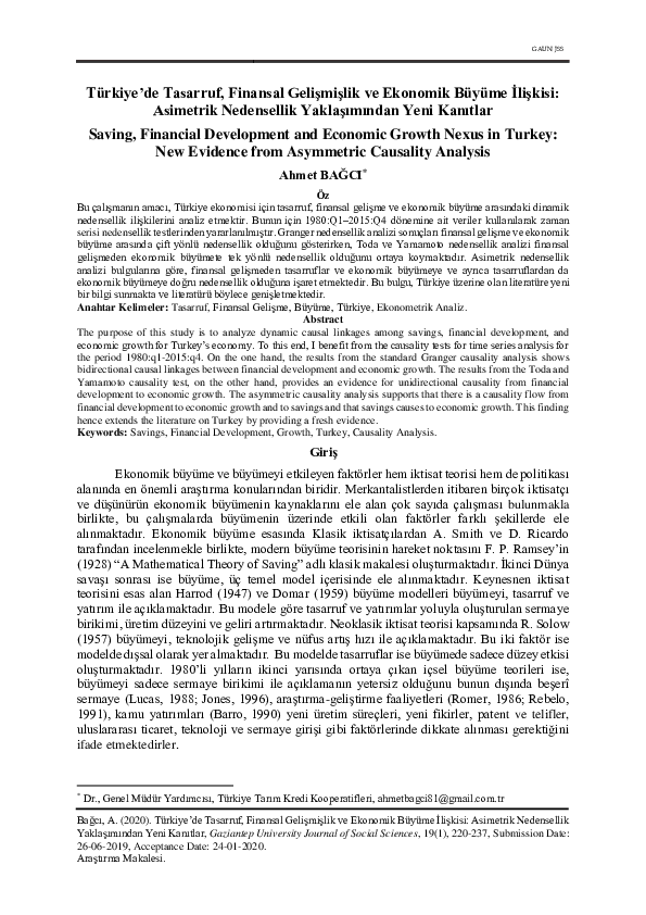 (PDF) Saving, Financial Development and Economic Growth Nexus in Turkey ...