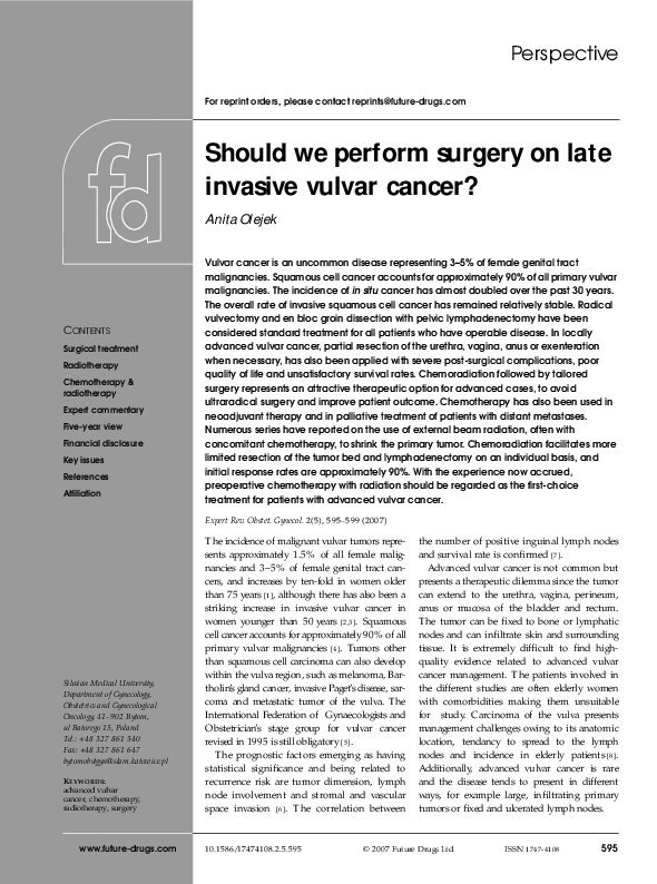 (PDF) Should we perform surgery on late invasive vulvar cancer?