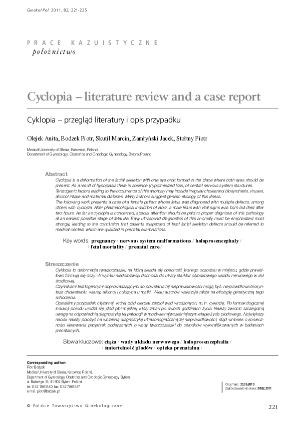 (PDF) Cyclopia--literature review and a case report