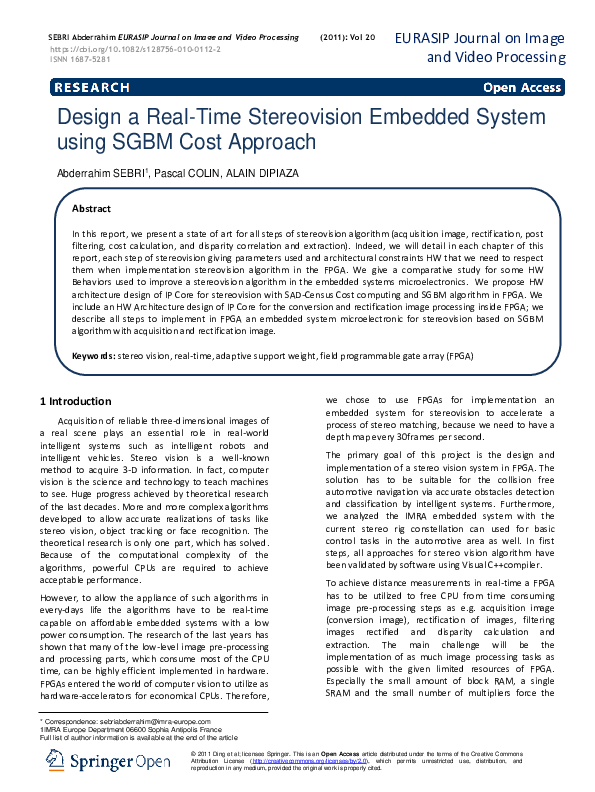 (PDF) Design a Real-Time Stereovision Embedded System using SGBM Cost ...