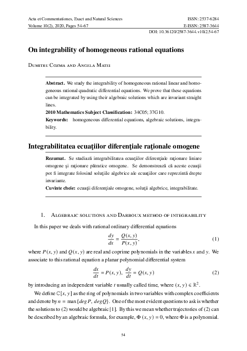 (PDF) On integrability of homogeneous rational equations