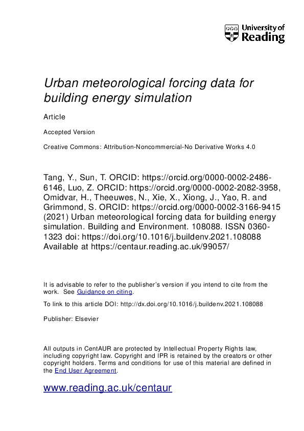 (PDF) Urban meteorological forcing data for building energy simulations