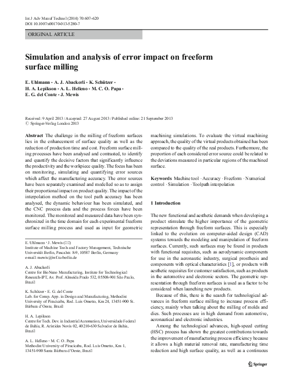 (PDF) Simulation and analysis of error impact on freeform surface milling