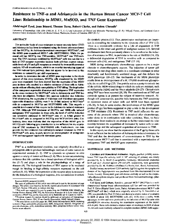 (PDF) Resistance to TNF-alpha and adriamycin in the human breast cancer ...