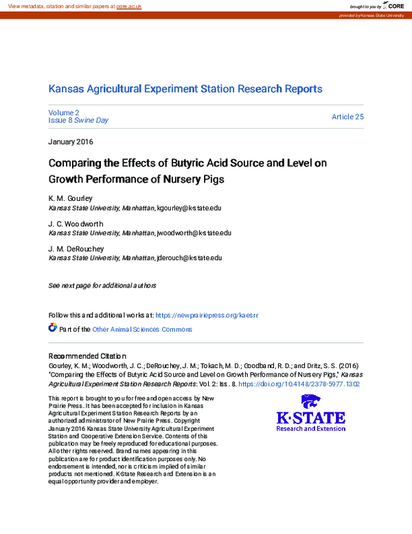 (PDF) Comparing the Effects of Butyric Acid Source and Level on Growth ...