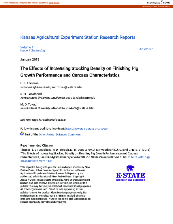 (PDF) The Effects of Increasing Stocking Density on Finishing Pig ...