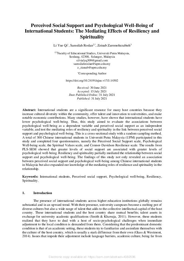 (PDF) Perceived Social Support and Psychological Well-Being of ...