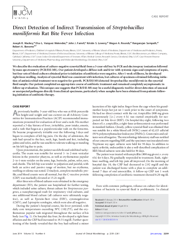 (PDF) Direct Detection of Indirect Transmission of Streptobacillus ...