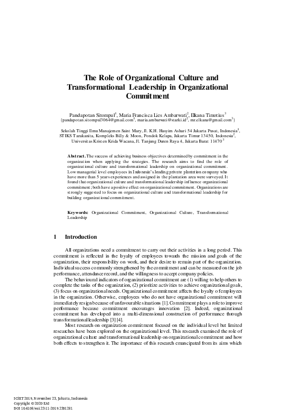 (PDF) The Role of Organizational Culture and Transformational ...
