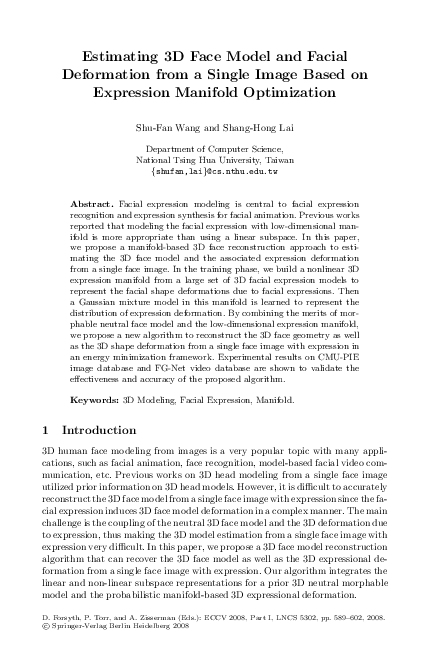 (PDF) Estimating 3D Face Model and Facial Deformation from a Single ...